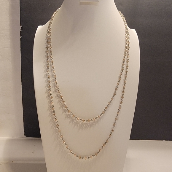 unbranded Jewelry - Silvertone and Champagne Acrylic Bead Necklace Ultra Long